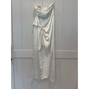 Selfie Leslie White Strapless Maxi Dress Tie Front Formal Cocktail Party